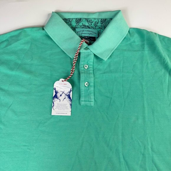 Peter Christian Mens Polo Shirt Green Short Sleeve Slit 100% Cotton 2XL New - Picture 4 of 11